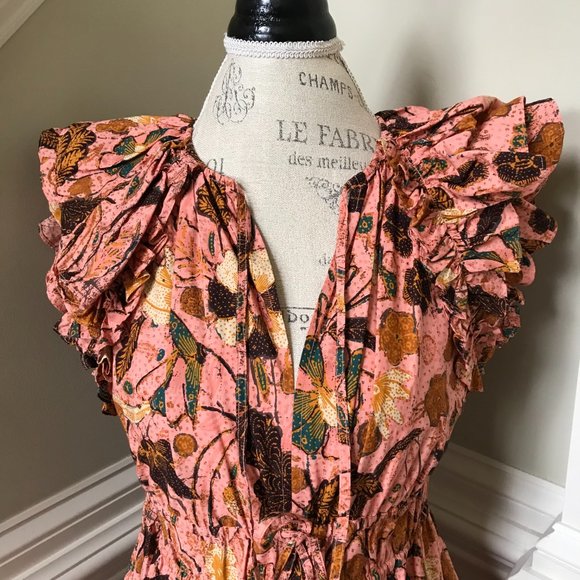 Ulla Johnson Floral Midi Dress in Pink and Orange - Picture 5 of 12